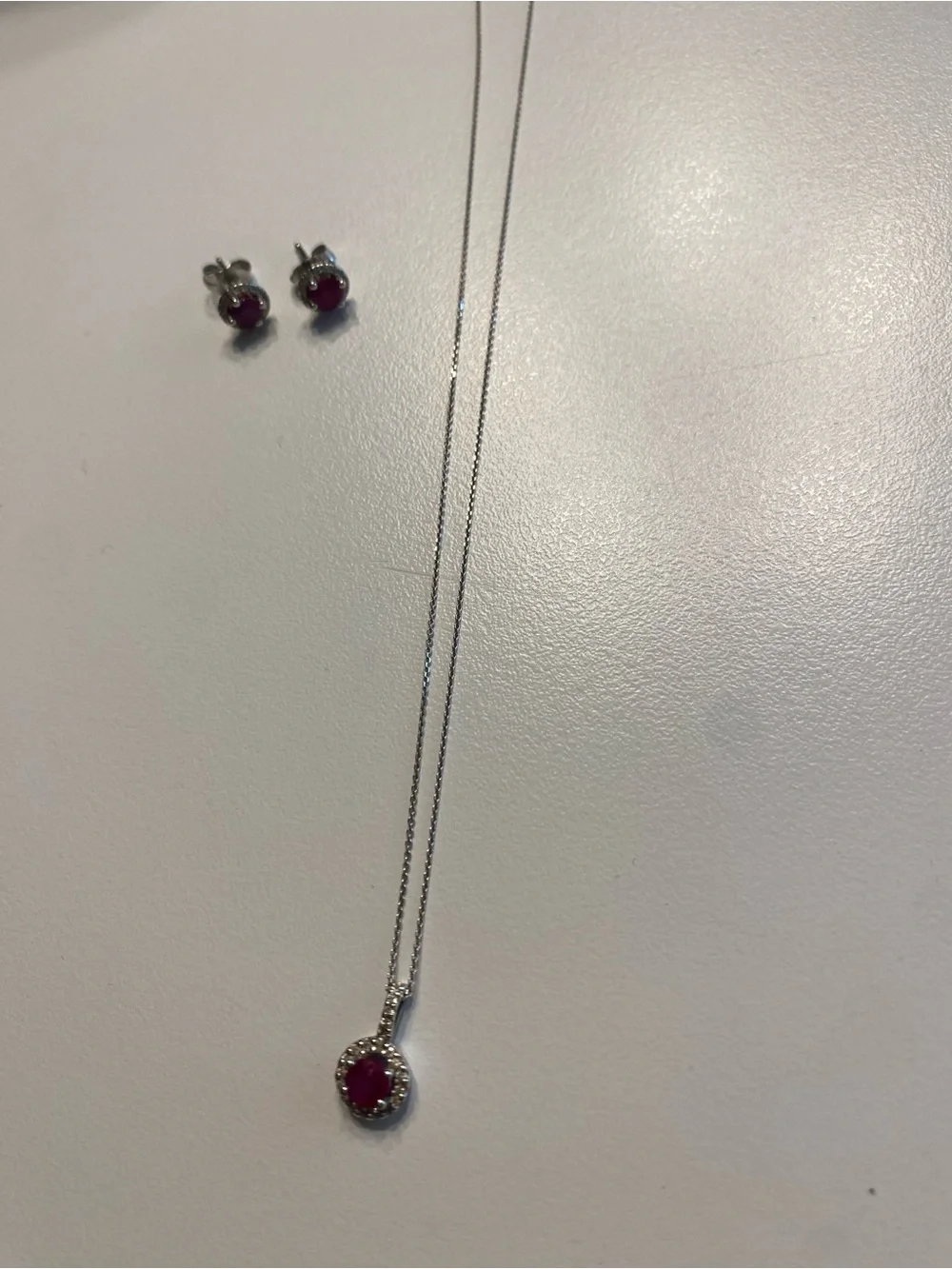 Sterling Silver Ruby Pendant Necklace with Matching Studs